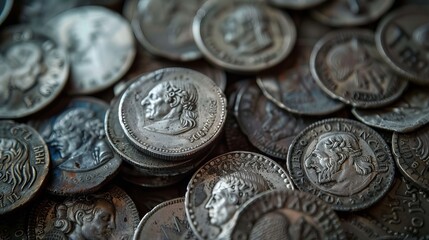 Ancient Coins Piled Together Showcasing Unique Designs and Details