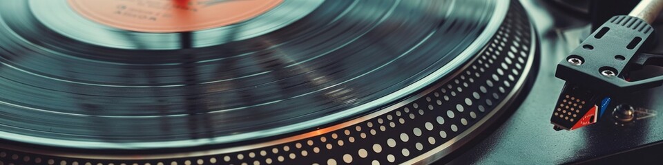 vintage vinyl player, An old turntable on which an old vinyl is spinning