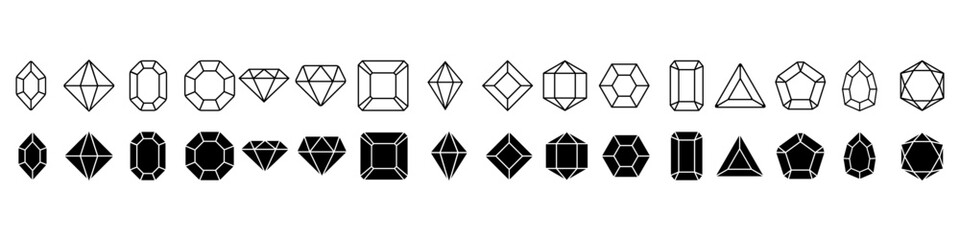 Gem icon vector set. Geometric gems diamonds illustration sign collection. sapphire precious jewels symbol.