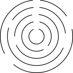 Concentric circles with broken lines isolated on white background. Vortex, sonar wave, soundwave, sunburst, signal signs.