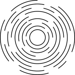 Concentric circles with broken lines isolated on white background. Vortex, sonar wave, soundwave, sunburst, signal signs.