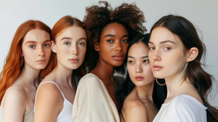 Obraz premium A diverse group of women standing together in a powerful and united pose, showcasing their natural beauty, individuality, and confidence.