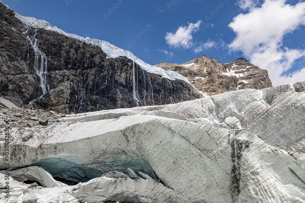 Sticker Between the crevasses of the Fellaria glacier in the Bernina massif