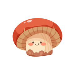 Kawaii mushroom on white background. Forest mushroom with eyes and smile. Vector character