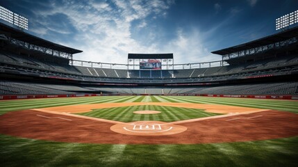 Obraz premium Quiet baseball diamond with empty bleachers and bases