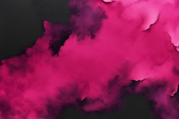 Dark pink paper texture water color painted illustration. Magenta watercolor on black background. Colorful smeared fuchsia neon paper textured aquarelle canvas for creative design