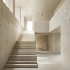 Fototapeta premium Minimalist Interior Design with Concrete Stairs and Light