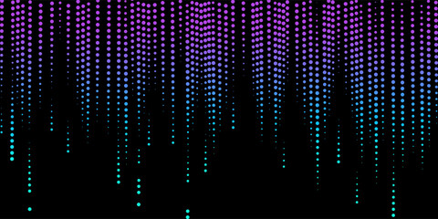 Abstract gradient pattern of vertical dotted lines in purple and blue on black background, creating cascading effect from top to bottom. Vector