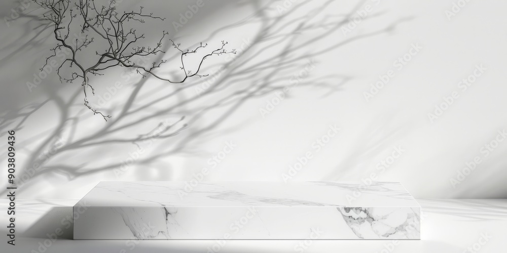 Aufkleber a minimalist marble podium gracefully illuminated by gentle, soft light, casting intricate and delic