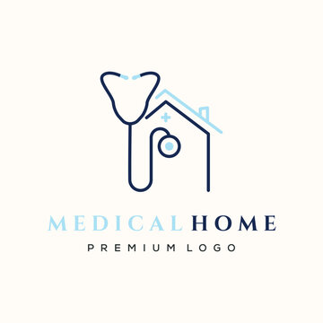 stethoscope medical line logo vector minimalist illustration design, home care stethoscope logo design
