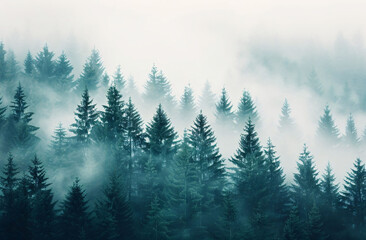 Obraz premium Foggy Pine Forest in the Early Morning