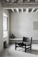 Fototapeta premium Minimalist Interior Design with a Black Leather Chair