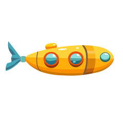 Cartoon submarine clip art image, cute yellow submarine vector illustration, isolated on white background