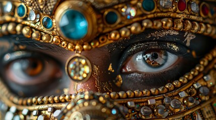 Detailed Close-Up of Ornate Face Mask During Cultural Festival Celebration