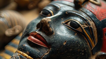 Ancient Egyptian Sarcophagus Detail Displayed in Museum Collection