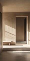 Minimalist Interior Design with Natural Light and  Wooden Bench