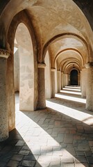 Naklejka premium Stone Archway Corridor With Light Streaks