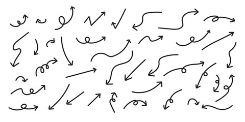 hand drawn arrow icons set. doodle swipe up symbol sign isolated on white background.  sketch arrow design for business plan and education.