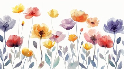 Fototapeta premium Watercolor illustration of anemone pink flowers