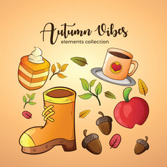 collection of clipart bundle of autumn elements for thanksgiving day festival and autumn festival with warm colors in the form of vector cartoon illustrations