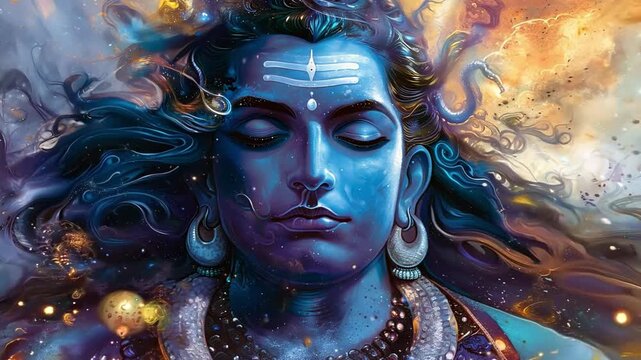 Artistic representation of Lord Shiva Mahakal amidst cosmic energy, symbolizing serenity and spirituality.