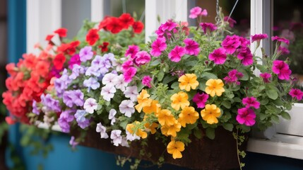 Fototapeta premium petunias window box mockup