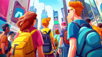 Lively city street teeming with diverse people, showcasing the pulse of urban life and the hustle of daily routines.