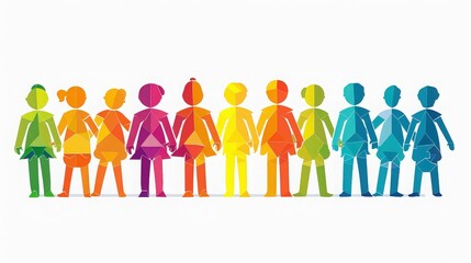 Colorful Geometric Figures Holding Hands in Unity