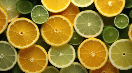 Obraz premium Artistic arrangement of sliced citrus fruits creating a radial pattern