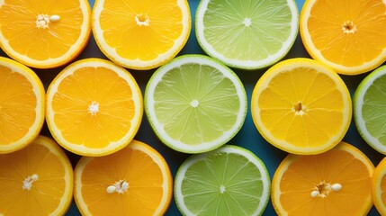 Obraz premium Artistic arrangement of sliced citrus fruits creating a radial pattern