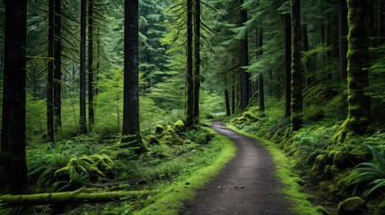 Obraz premium winding green mountain forest