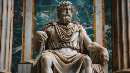 Fototapeta premium Statue of Zeus Sitting on Throne in Ancient Greek Style Decor