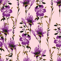 botanical floral vector seamless pattern with  herbs and leaves big set background with flowers