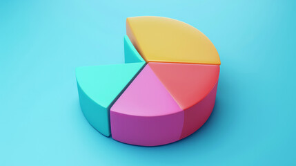 Fototapeta premium A brightly colored pie chart made of various segments sits on a blue background, representing data in a clear and visually appealing way.