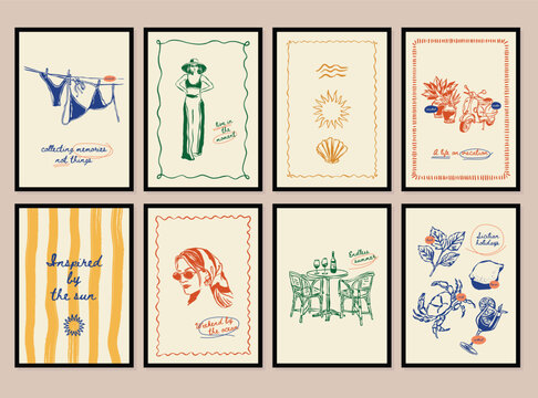 Minimalist hand drawn travel vector illustration collection. Art for postcards, branding, logo design, background.	
