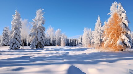 branches sunny snowy trees