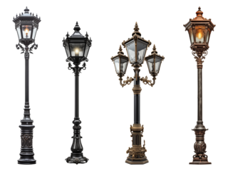 Set of antique night street lights.