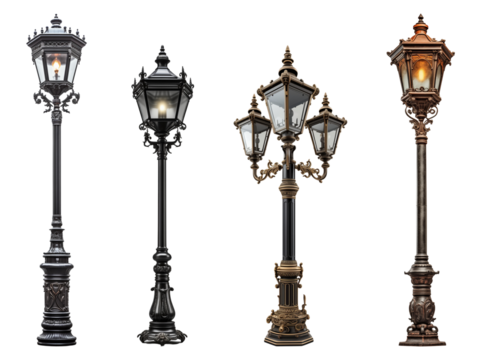 Set of antique night street lights.