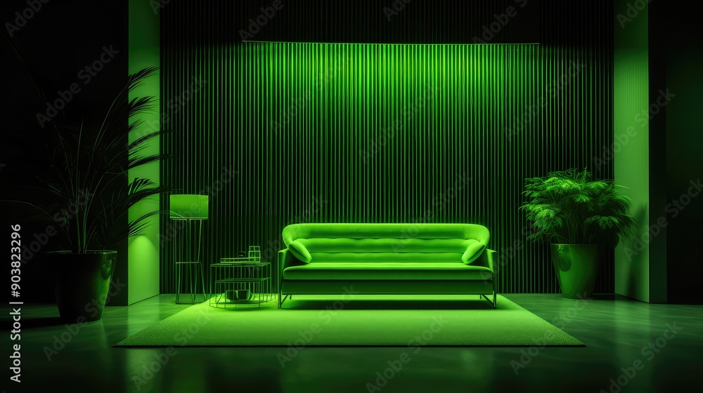 Wall mural ambient green neon background