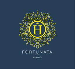 Botanical Logos. Monogram of letters H. with Organic Plant Elements. Vector design. for beauty salon or art studio.