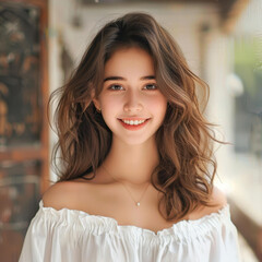 Obraz premium Description Her smile lights up the room, spreading joy and positive vibes that make each day feel a little brighter.