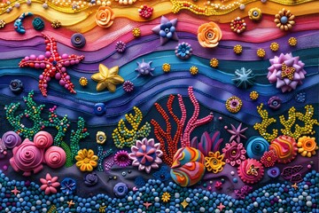 Beaded background themed around an underwater adventure. Generative AI