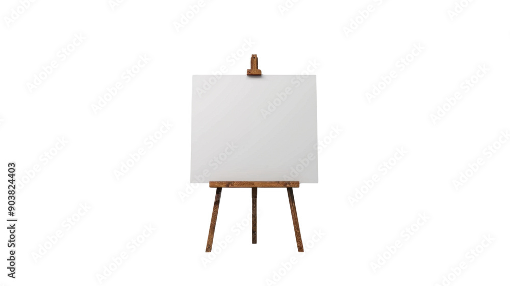 Wall mural easel with blank canvas on transparent background