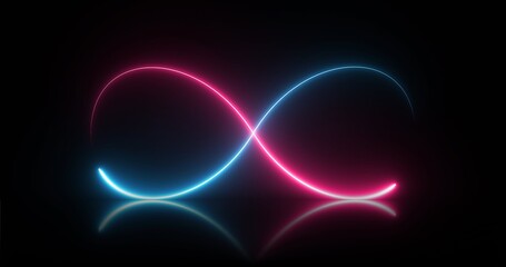 Red and blue glowing neon lights in the shape of a infinity.