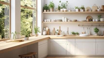 Fototapeta premium scandinavian kitchen with white cabinets