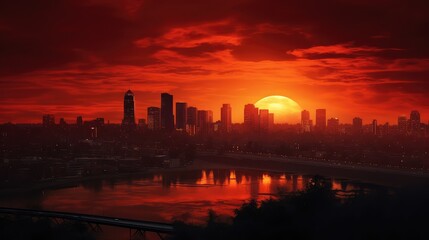 buildings red sunrise