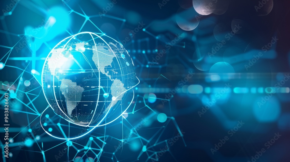 Poster abstract digital globe representing global connectivity and technology.