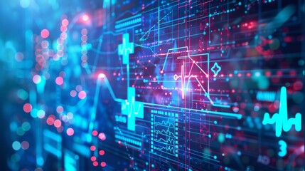 Abstract digital data visualization with vibrant blue and pink colors, representing technology and healthcare insights.