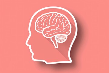 Obraz premium Brain silhouette illustration on a pink background, symbolizing mental health and cognition concepts