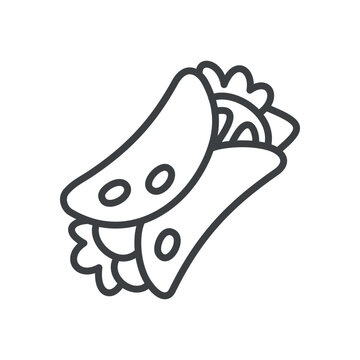 recommend clip art: Cute doner icon. Hand drawn monochrome illustration of a shawerma sandwich isolated on a white background. Kawaii sticker. Vector 10 EPS.